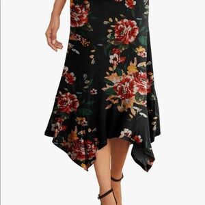 Boho style floral print handkerchief midi skirt with elastic waist size L
